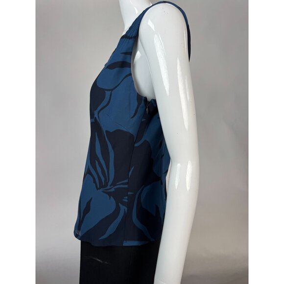 Jones Wear Womens Floral Sleeveless Top Size 8 Blue & Black Polyester Smocked St - Picture 10 of 16